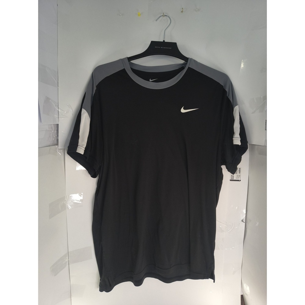 Nike Dri-FIT Men's XL Black Athletic Shirt Short Sleeve Gray Trim Swoosh Tee